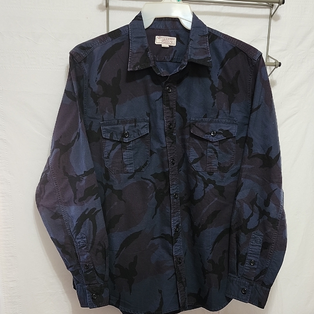 EUC SzXL Wallace&Barnes, By J Crew, Blue & Black Camouflage Button-Up Men'sShirt